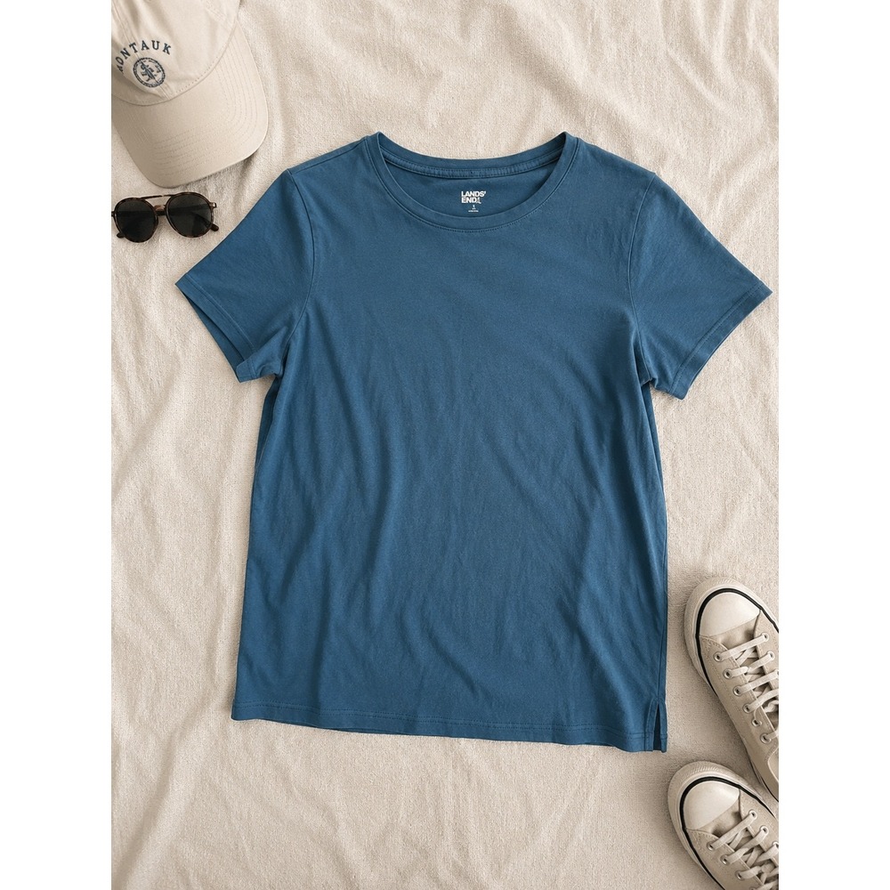 Lands End Womens Teal Blue 100% Cotton Short Sleeve Crewneck T-Shirt Size S 6-8